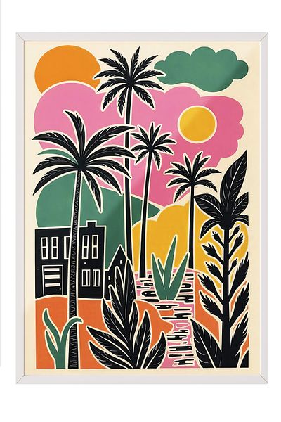 Postifull White Framed Painting, Color Tropical, Illustration, Maximalist, Colorful Color Poster, 2025 Summer Secky