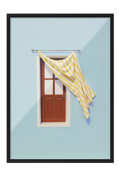 Postifull Black Framed Poster, Door and Yellow Curtain, Photo, Yellow Color Poster, 2025 Summer Selection, No:109700