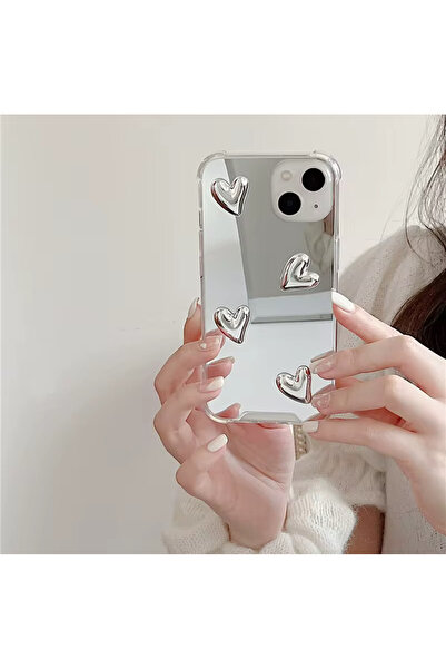Caseji İphone 13 / 14 Uyumlu AYNALI Kabartma Büyük Kalp Emojili Kılıf