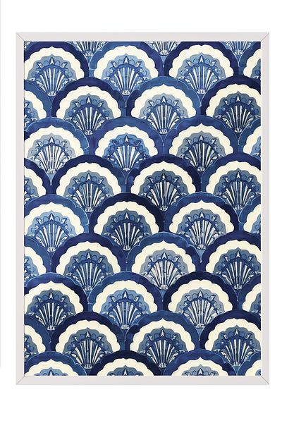 Postifull White Framed Poster, Seashell, Illustration, Blue Color Poster, 2025 Summer Selection, No:109617
