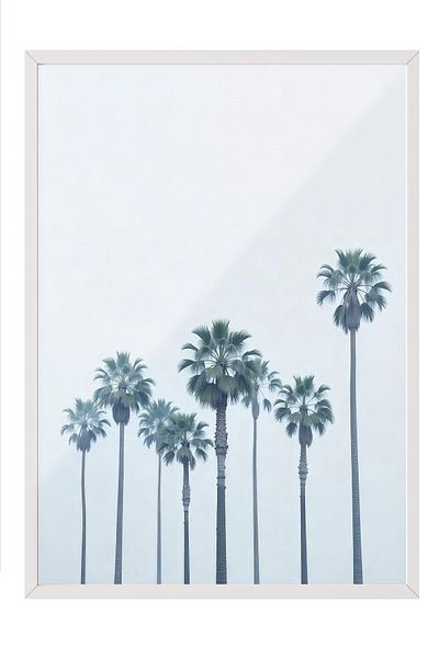 Postifull White Framed Poster, Palm Trees, Illustration, Blue Color Poster, 2025 Summer Selection, No:10967