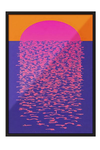 Postifull Black Framed Painting, Reflection of the Sun, Illustration, Maximalist, Blue Color Poster, 2025 Summer Seck