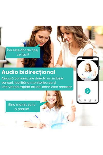 Spionescu Cameră Wi-Fi flexibilă la 360°, QJ700, detectare umană, audio bidirecțional, stocare în cloud, baterie de 2000 mAh