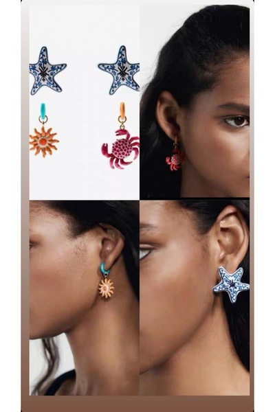 mibrillo Brand Equivalent Double Z.Ra Earrings Sun Crab Starfish Earrings Set