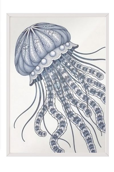 Postifull White Framed Poster, Shaped Octopus, Illustration, Blue Color Poster, 2025 Summer Selection, No:109675