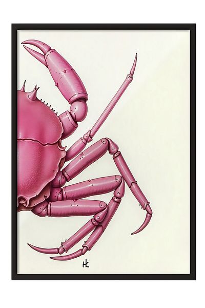 Postifull Black Framed Painting, Pink Crab, Illustration, Pink Color Poster, 2025 Summer Selection, No:109721