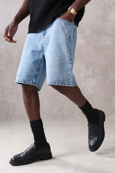 COOL TARZ Men's Baggy Fit Denim Shorts Navy Blue