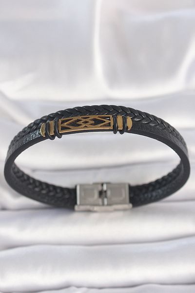 AC BOX 316L Steel Gold Color Accessory Double Row Black Twist Pattern Leather Cord Men's Bracelet - Tj-Eb3710