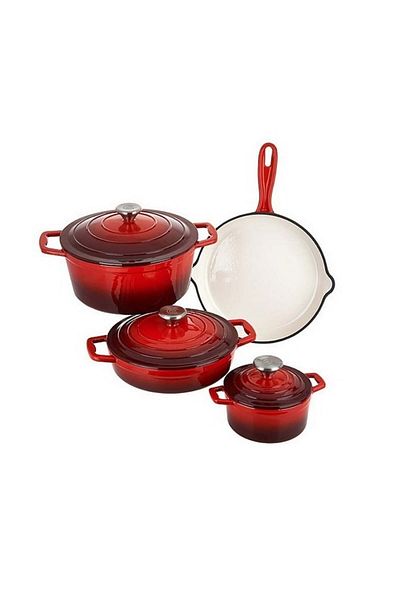 Carl Schmidt Sohn Set Of Pots With Lids And Frying Pan, Enamelled Cast Iron, Xanten 067489, 7 Pieces