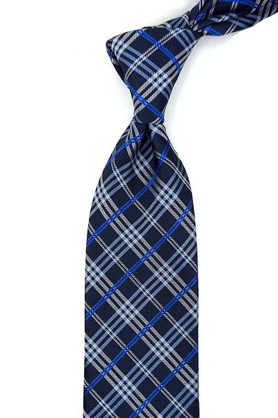 Kravatkolik Navy Blue Plaid Pattern Classic Tie with Handkerchief Kk13201