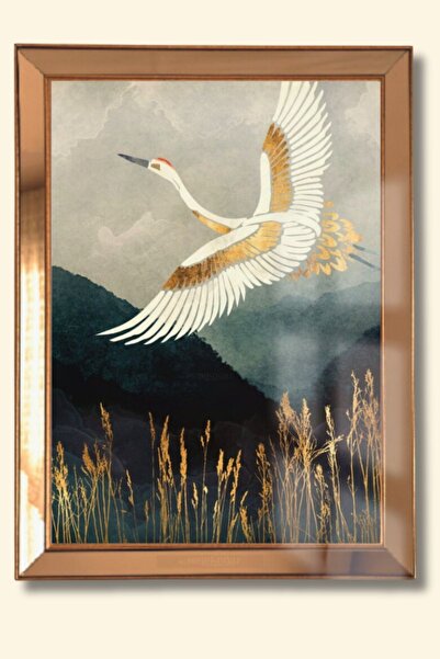 byMelekoğlu Gold Aynalı Çerçeveli Cama Baskı Varaklı Göçmen Kuş Tablo1