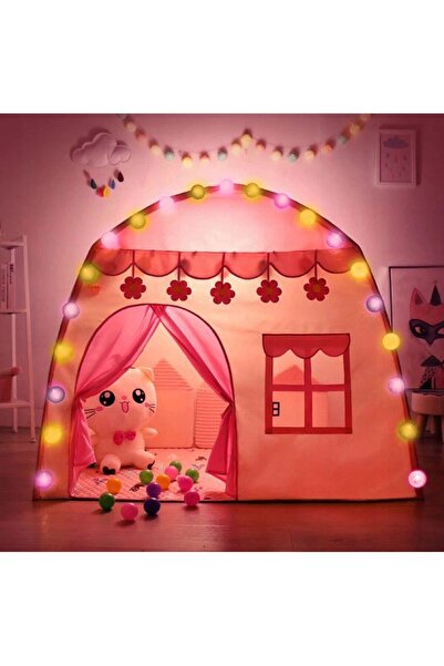 KRUZZEL Πτυσσόμενη παιδική σκηνή παιχνιδιού με 20 φώτα LED, 126x130x90 cm, ροζ/λευκό