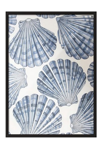 Postifull Black Framed Poster, Seashells, Illustration, Blue Color Poster, 2025 Summer Selection, No:109677