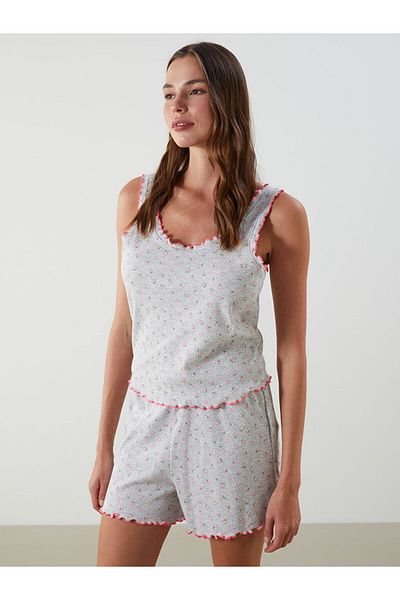 LC Waikiki New Season U Neck Floral Women's Shorts Pajama Set - S5Gt01Z8