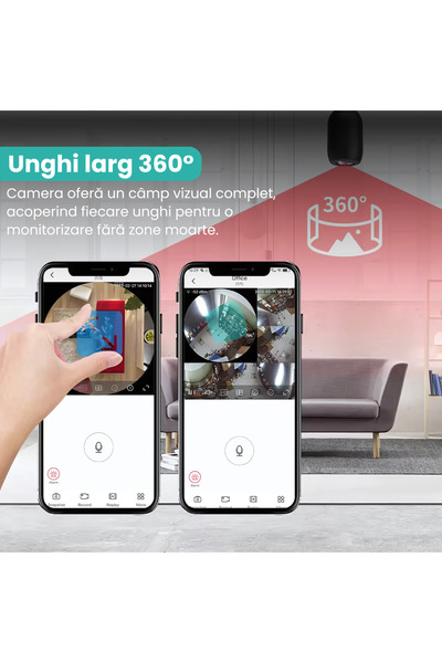 Spionescu Cameră Wi-Fi flexibilă la 360°, QJ700, detectare umană, audio bidirecțional, stocare în cloud, baterie de 2000 mAh