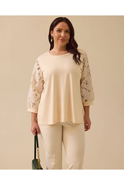 Gala-Xi Büyük Beden Dantel Kollu Bluz
