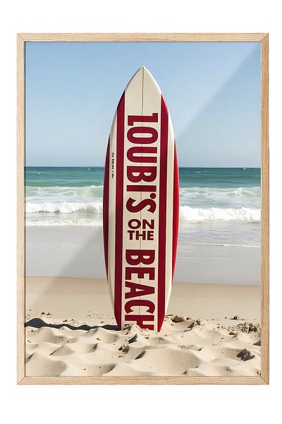 Postifull Wooden Framed Poster Painting, Surfboard, Photo, Red Color Poster, 2025 Summer Selection, No:1095