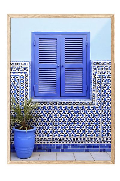 Postifull Wooden Framed Poster, Blue Window, Photo, Blue Color Poster, Summer Selection 2025, No:109529