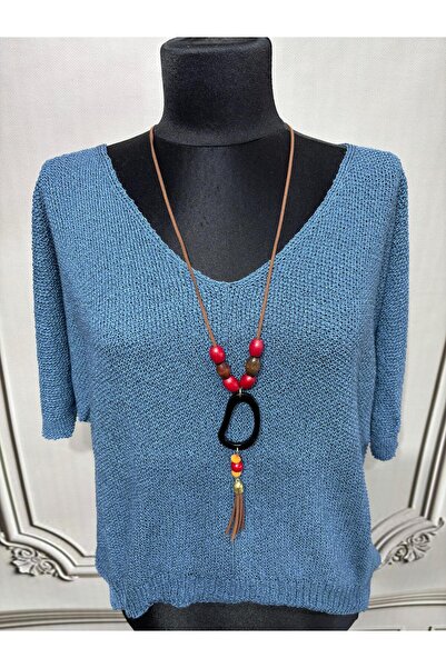 AGORATEKSTİL Mercerized Blouse with Women's Necklace Gift