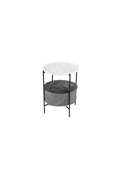 mr-everything Side table with removable white marble top and gray fabric storage basket, the perfect solution for stylish storage