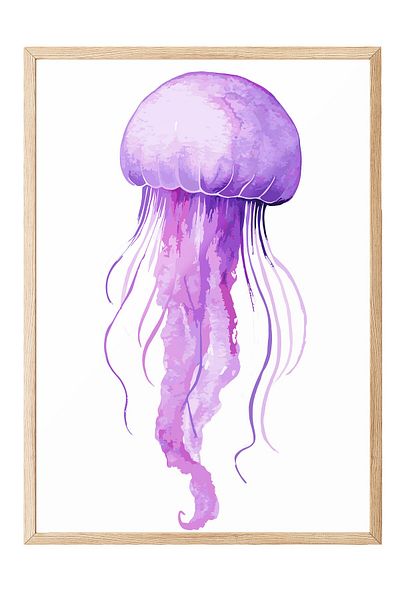 Postifull Wooden Framed Painting, Jellyfish, Watercolor, Illustration, Purple, Pastel Tones Color Poster, 2025 Summer