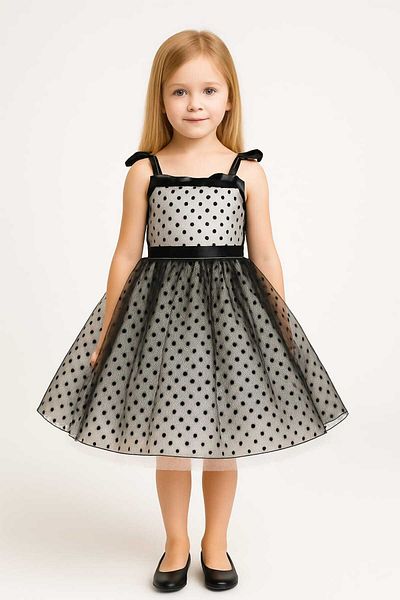 kent of kıds Girl's Strap Bow Decoration Lined Satin over Tulle Back Elastic Evening Dress