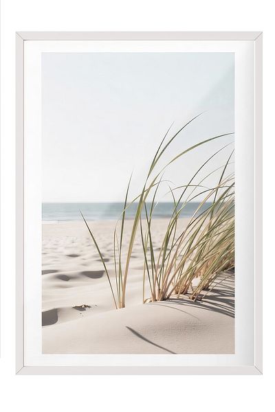 Postifull White Framed Painting, Close-Up of the Beach, Photo, Blue Color Poster, 2025 Summer Selection, No:109751