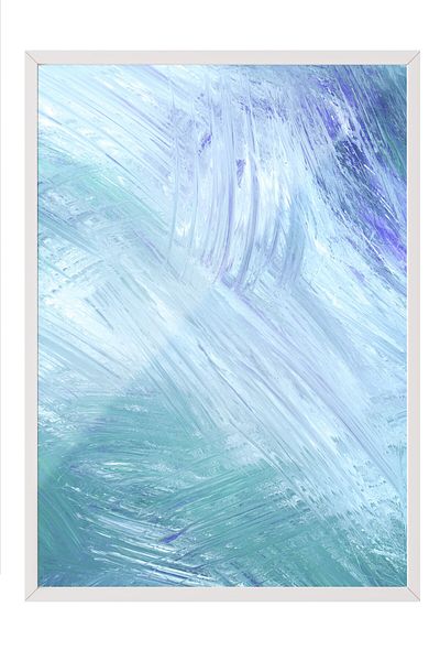 Postifull White Framed Painting, Brush Strokes, Acrylic Painting, Impressionist, Blue, Pastel Tones Color Poster