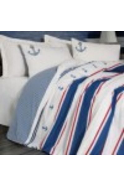 Cotton Box Lenjerie pat dublu bumbac 100% ranforce, cearceaf pilota 200x220cm, Cotton Box, Brine Ecru cu dungi