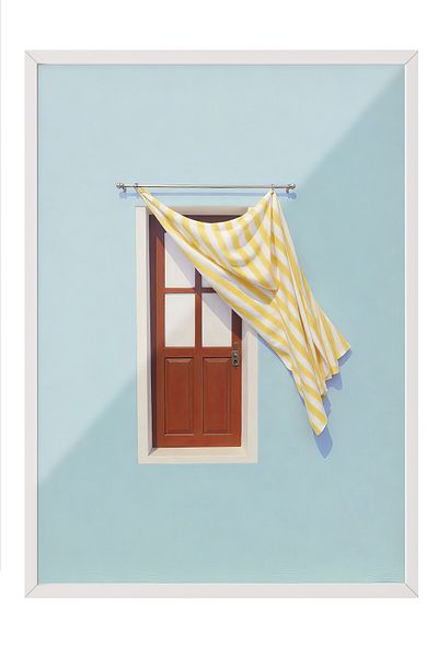 Postifull White Framed Poster, Door and Yellow Curtain, Photo, Yellow Color Poster, Summer Selection 2025, No:109700