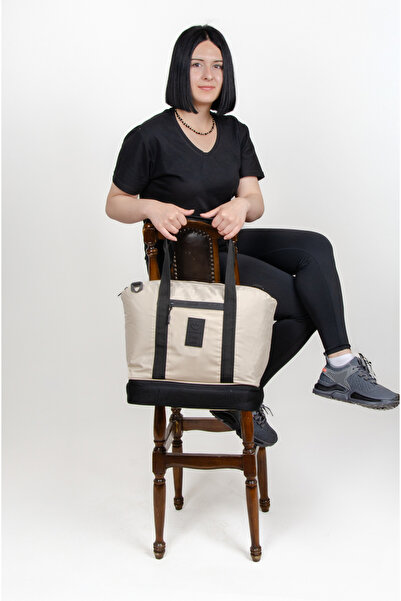 KAFF Beige Shoulder Strap Waterproof Fabric Large Volume Women's Hand and Shoulder Bag -2004