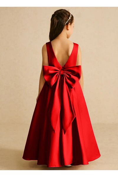 NSMLİFE Girls Kids A-Line Pleated Plain Satin Long Dress Graduation Birthday Prom Dress