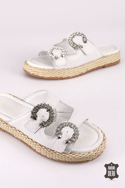 Mamito Ayakkabı H 01 Stone Detailed Straw Sole Slippers
