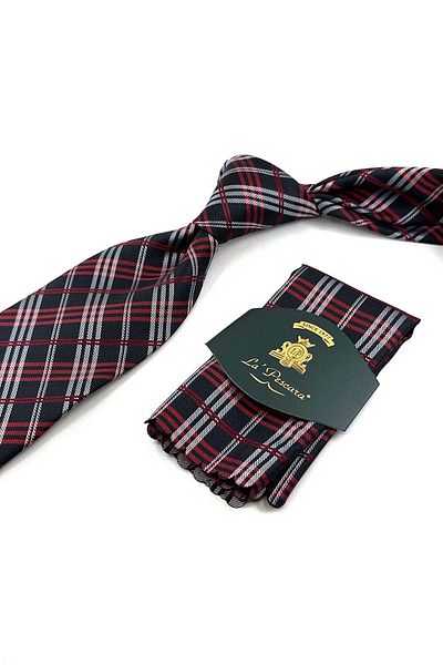 Kravatkolik Black Plaid Pattern Classic Tie with Handkerchief Kk13203