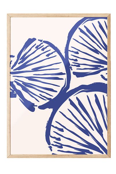Postifull Wooden Framed Painting, Patterns, Leaves, Art Nouveau, Blue, Beige Color Poster, 2025 Summer Selection, No