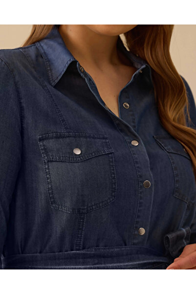 Gala-Xi Büyük Beden Kuşaklı Jean Elbise