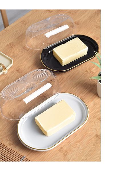 ŞURA MUTFAK 2Pcs 4 Pieces Ceramic Butter Bowl Cheese Butter Breakfast Storage & Presentation Container