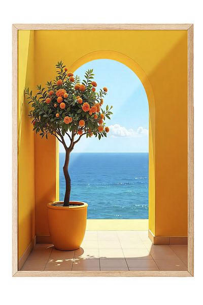Postifull Wooden Framed Poster, Seascape, Photo, Yellow Color Poster, 2025 Summer Selection, No:109560