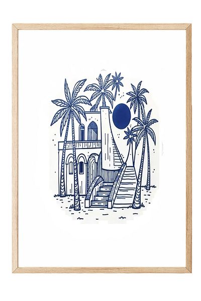 Postifull Wooden Framed Poster, Pulcherrimi, Illustration, Blue Color Poster, Summer Selection 2025, No:109566