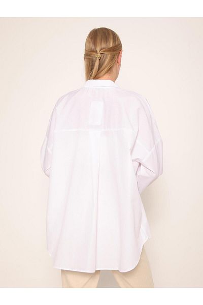 Coral Long Back Pocketless Plain Shirt White