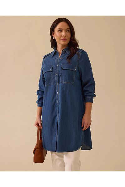 Gala-Xi Plus Size Long Jean Tunic with Pocket Detail