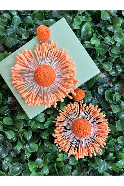 PONÇİK ACCESSORİES Orange Fidget Big Flower Earrings-Summer Earrings