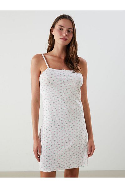 LC Waikiki Young Ecru Square Neck Floral Women's Nightgown