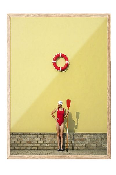 Postifull Wooden Framed Poster Painting, Woman Wearing Red Swimsuit, Photo, Red Color Poster, 2025 Summer Selection