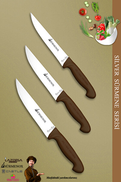 SÜRMENOX Sürmene Silver Serisi Kahve Sap Mutfak Bıçak Seti Et Ekmek Sebze Meyve Kesme Bıçağı 3 Lü (srm-029)