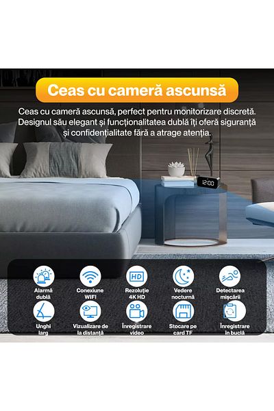 Spionescu Spy watch with hidden camera, TC100, WIFI, 166° angle, night vision, motion detection, 1200 mAh