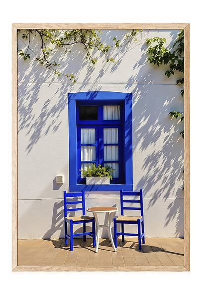 Postifull Wooden Framed Poster, Blue Window, Photo, Blue Color Poster, 2025 Summer Selection, No:109528