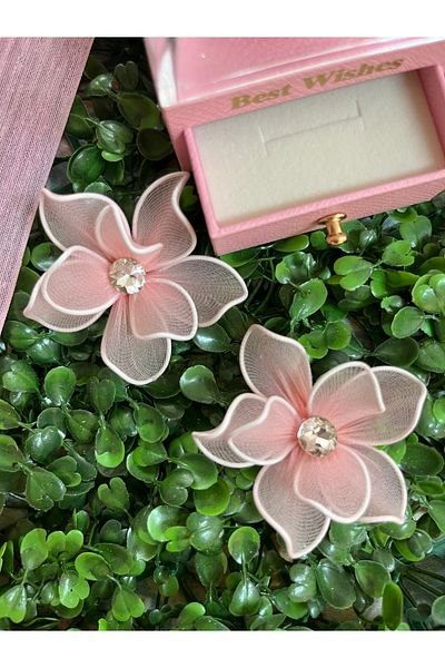 PONÇİK ACCESSORİES Pink Big Tulle Detailed Flower Earrings