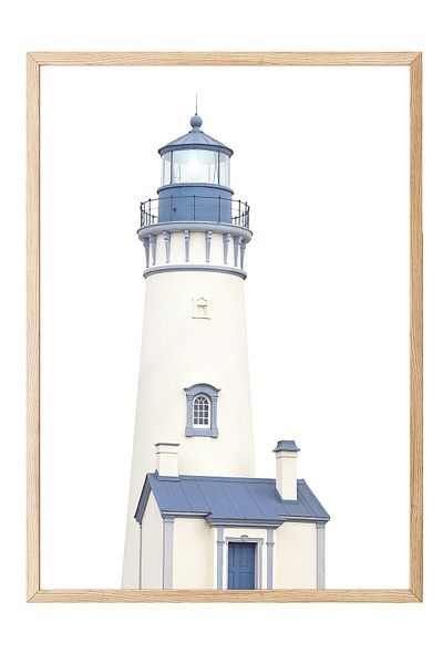 Postifull Wooden Framed Poster Painting, Blue Lighthouse, Photo, White Color Poster, 2025 Summer Selection, No:1