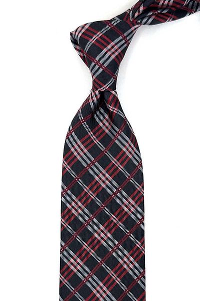 Kravatkolik Black Plaid Pattern Classic Tie with Handkerchief Kk13203
